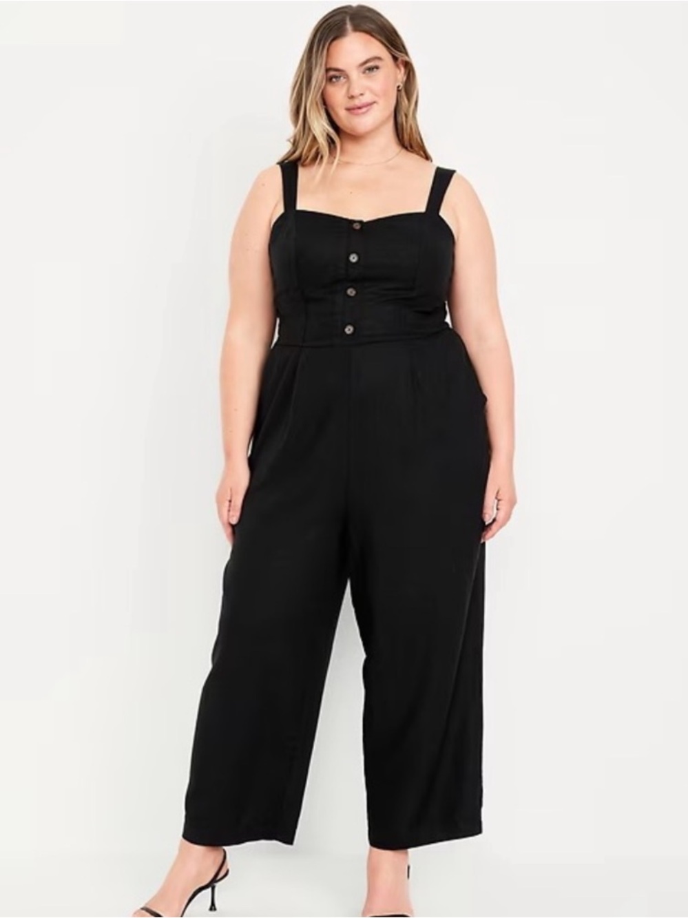 NWT! Old Navy Button-Front Linen-Blend Cami Jumpsuit 681202 🧿